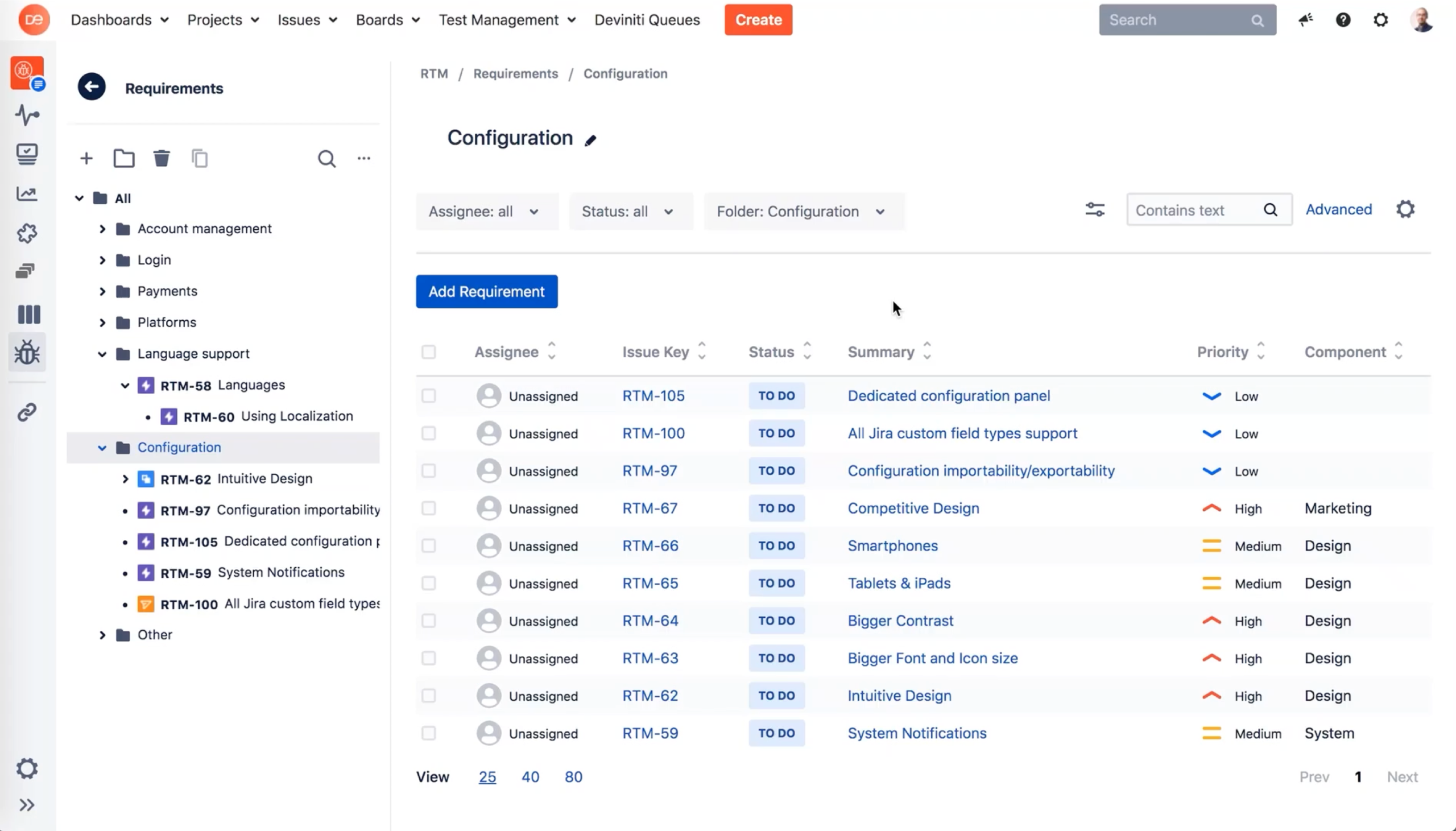 Requirements analysis in RTM for Jira